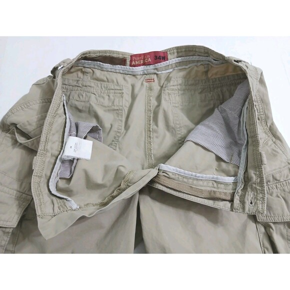 Perry Ellis Men's 34 Cargo Shorts Long Khaki Utility Trail Canvas Tan Beige - Picture 3 of 9